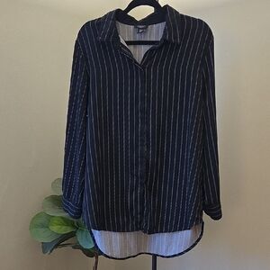 Elegant Navy Striped Button Down Shirt